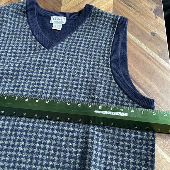 LL Bean Sweater Vest Houndstooth V Neck Lambs Wool Men's Medium Tall - Picture 5 of 6